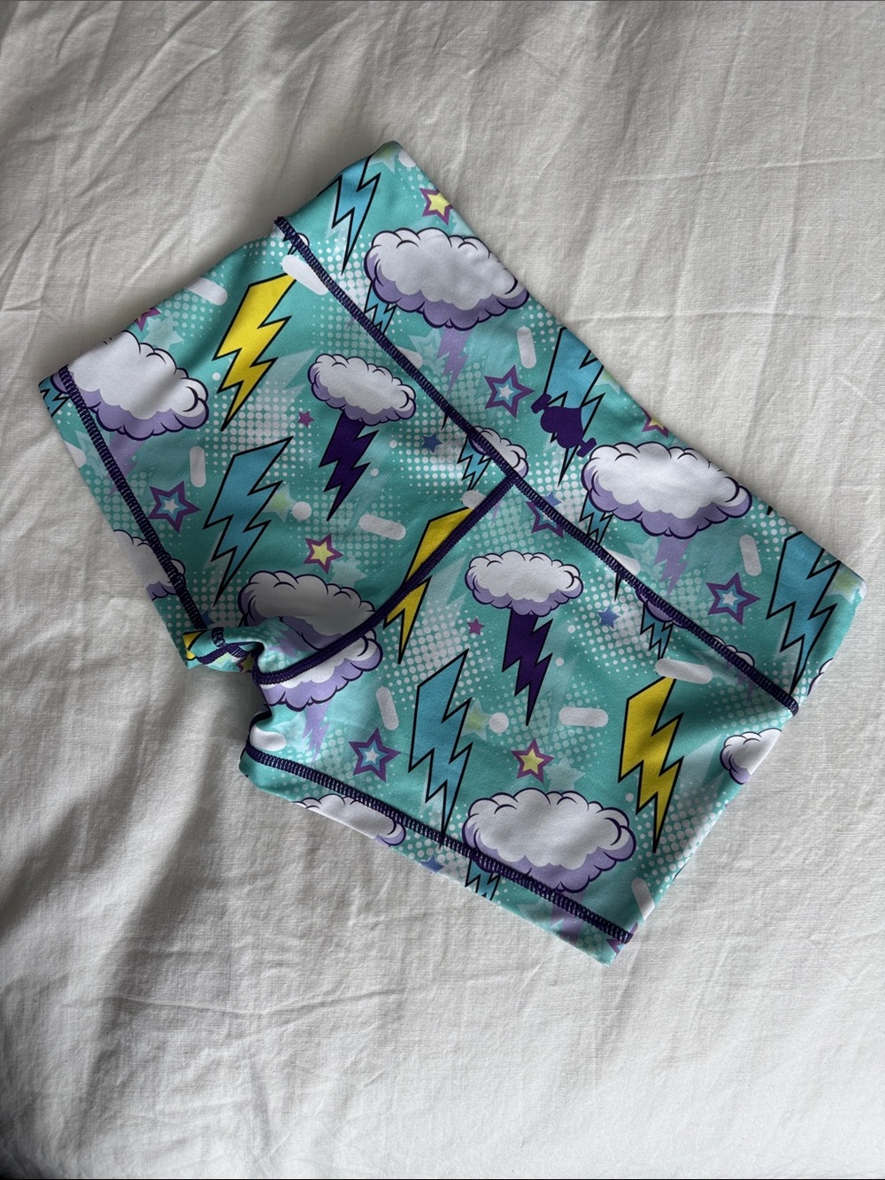 WODBOTTOM Lightning Cloud Print CrossFit Shorts - Aqua, Yellow, Purple